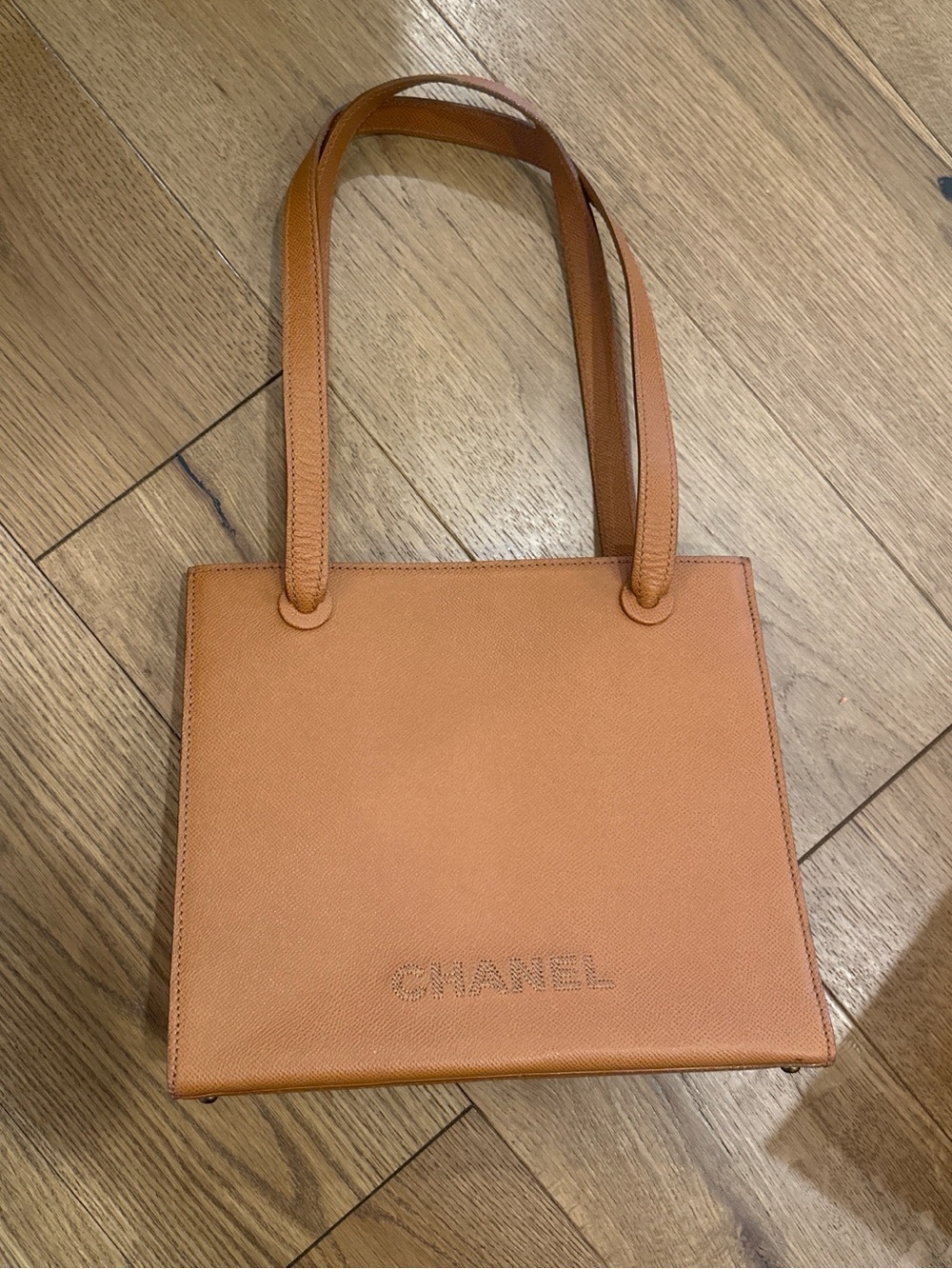 CHANEL Tan-Orange Leather Shoulder Tote